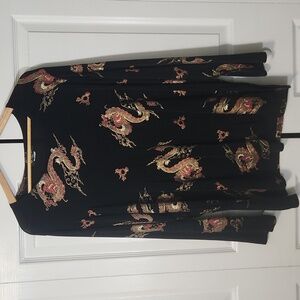 Vintage ES-SE Womens‎ Black & Gold Dragon Long Sleeve Shirt Size 2X Oriental 90s